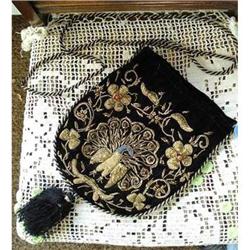 BLACK VELVET PURSE METALIC THREAD EMBROIDERY #2064055