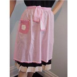 LADIES PINK APRON - CROCHET LACE POCKET #2064110