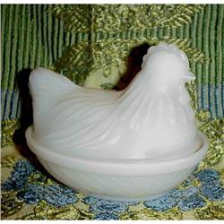 40'sTranslucent MILK GLASS 2 Pc. HEN DISH #2064185