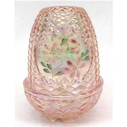 FENTON HP Fairy Lamp Pink Iridescent Floral S. #2064333