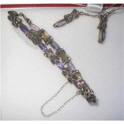 Amethyst Marcasite & Silver Bracelet & Earrings#2064357