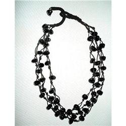 Victorian Glass Bead Mourning Necklace Corde  #2064478