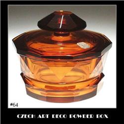 CZECH ART DECO TOPAZ COLOR GLASS POWDER BOX#2064502