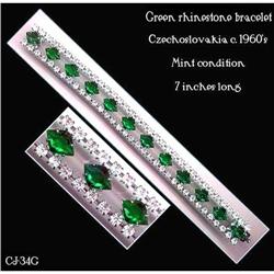 CZECH VINTAGE GREEN RHINESTONES BRACELET CJ-34G#2064574