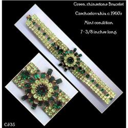 CZECH VINTAGE GREEN RHINESTONE BRACELET CJ-35 #2064575