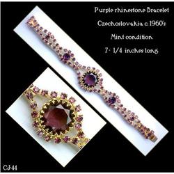 CZECH VINTAGE PURPLE RHINESTONE BRACELET CJ-44 #2064578