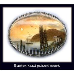 RUSSIAN HAND PAINTED SCENIC BROOCH CJ-15 #2064589