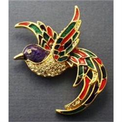 SIGNED ENAMELED TROPICAL BIRD BROOCH #2064622