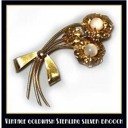 HUGE VINTAGE STERLING SILVER FLORAL BROOCH #2064658