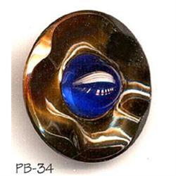 OLD 2pc 1.25" BLUE GLASS BUTTON #34 #2064692