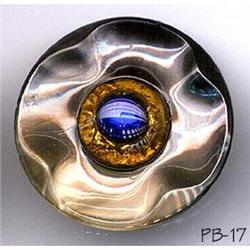 ANTIQUE 2pc LG 1-1/4" PEACOCK EYE BUTTON PB017 #2064707