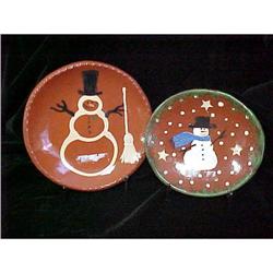 Pair Red Oaks Pottery Snowman Plates #2064900