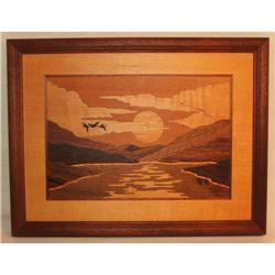 Hudson River Inlay Marquetry Mountain Sunset  #2065670