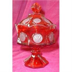 FOSTORIA Coin RUBY Pedestal COVERED Candy DISH #2065945