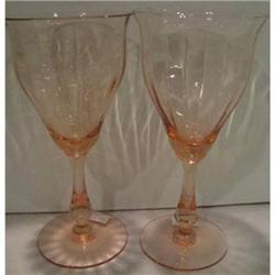 Two Fry Pink Optic Footed Goblets #2065969