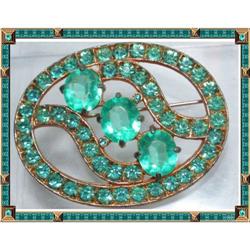 BIG Vintage Aqua PASTE rhinestone Sash brooch #2066242