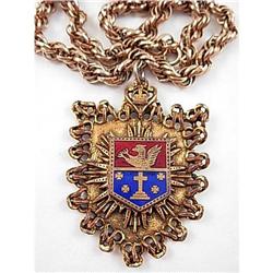 Old RELIGIOUS Gold ENAMEL Coat of ARMS Necklace#2066690