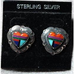 Sterling Silver Heart Gemstone Inlay Earrings  #2066724