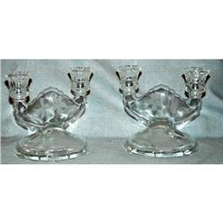 Pair of Etched Glass Dual Candlestick Holders. #2066739