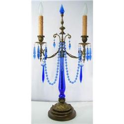 French Bronze Candelabra with Cobalt Crystal #2066775