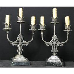 Pair of Pewter Candelabras w marble bases #2066784