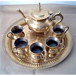 Brass Tray w/ tea pot & 5 cups #2066793