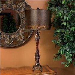OXBLOOD BRONZE TABLE LAMP W/ EMBOSSED SHADE #2066832