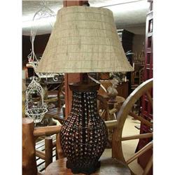 RUSTIC CABIN LODGE DESIGNER LAMP W BURLAP SHADE#2066834