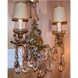 PAIR French bronze crystal wall sconces #2066933