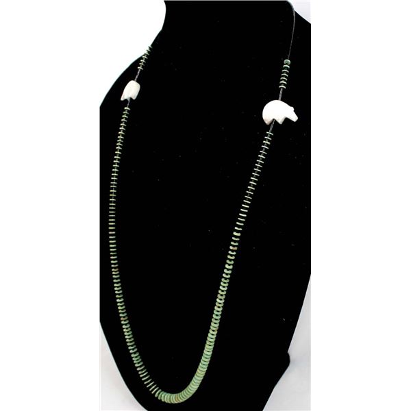 Navajo Pen Shell Heishi & Bear Fetish Necklace