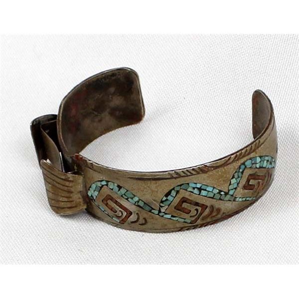 Navajo Old Pawn Silver on Copper Watch Bracelet