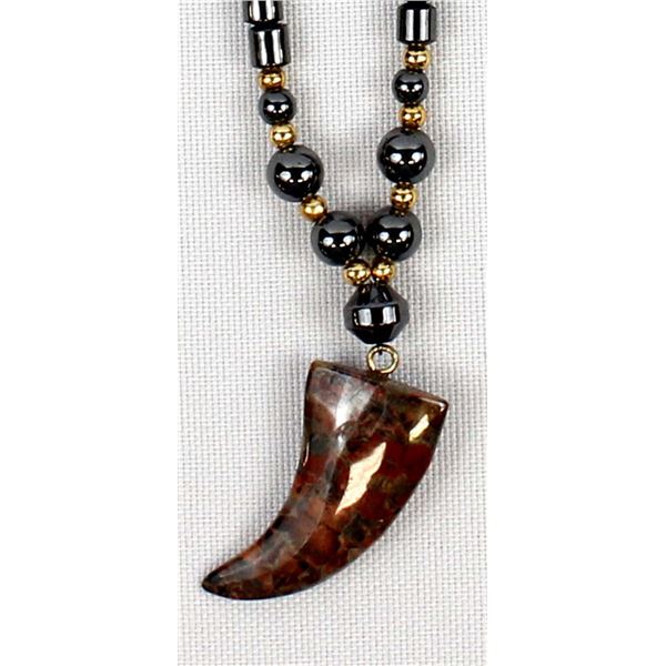 Hematite Bead & Jasper Claw Pendant Necklace