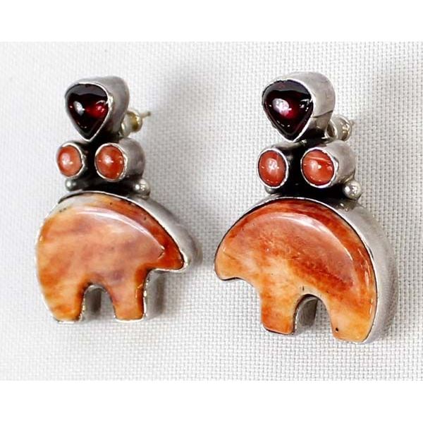 Navajo Sterling Red Shell & Garnet Earrings