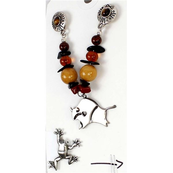 Buffalo and Frog Pins