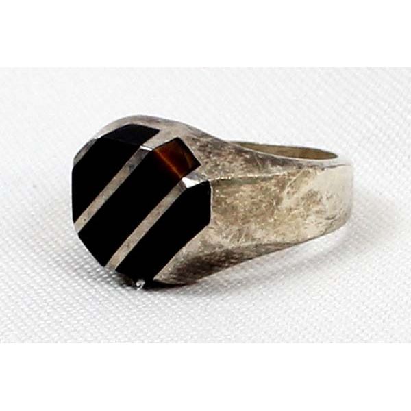 Taxco Sterling Onyx Ring, Size 10.5