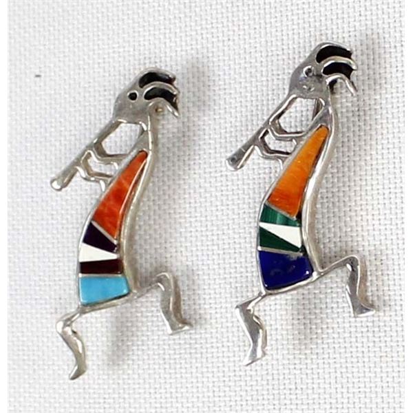 2 Rock Kritters Sterling Inlay Kokopelli Pins