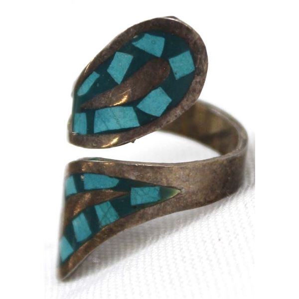 Mexican Sterling Turquoise Wrap Around Ring, Sz 6