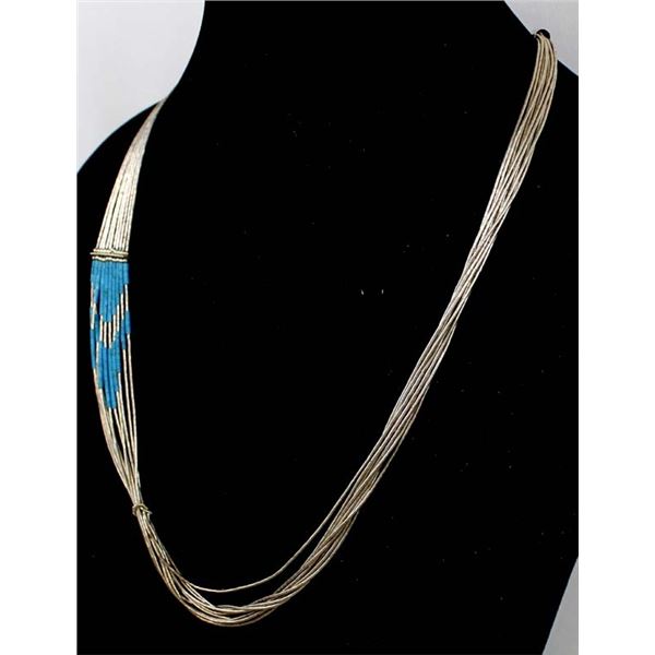 Navajo Liquid Silver & Turquoise Bead Necklace