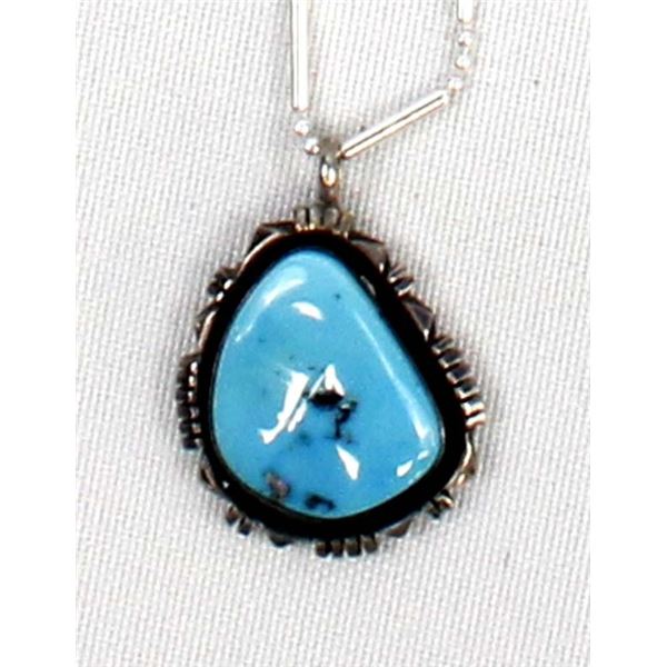 Navajo Sterling Turquoise Pendant Necklace