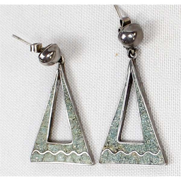 Taxco Sterling Chip Inlay Pierced Earrings