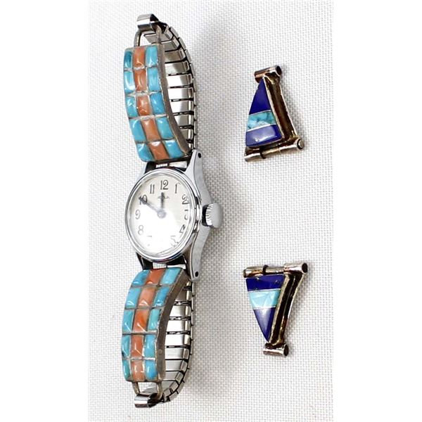 2 Sets Navajo Sterling Turquoise Watch Band Tips