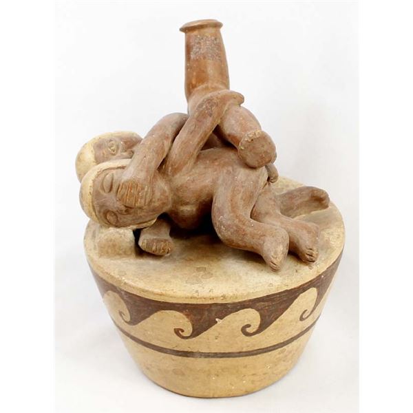 PreColumbian Moche' Erotic Stirrup Pot Replica