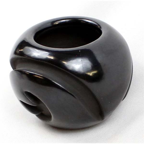 Santa Clara Carved Blackware Pottery Jar by Suazo