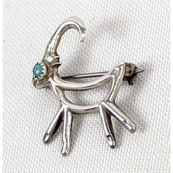 Navajo Sterling Turquoise Goat Pin