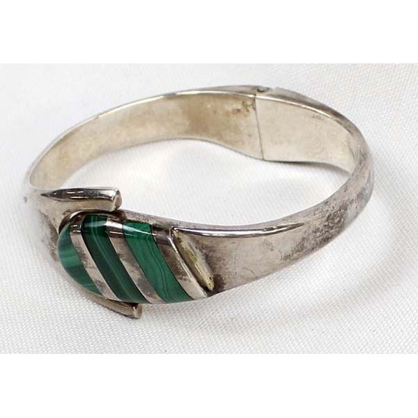 Taxco Sterling & Malachite Bangle Bracelet