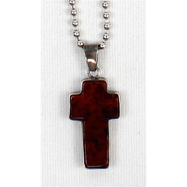 Sterling Amber Cross Pendant Necklace