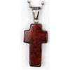 Image 2 : Sterling Amber Cross Pendant Necklace