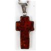 Image 3 : Sterling Amber Cross Pendant Necklace