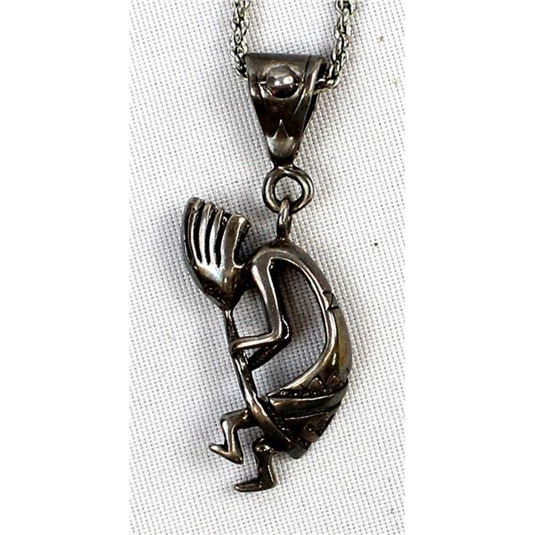 Navajo Sterling Kokopelli Pendant Necklace