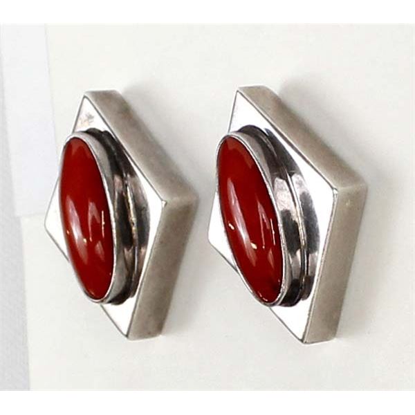 Navajo Sterling Coral Pierced Earrings